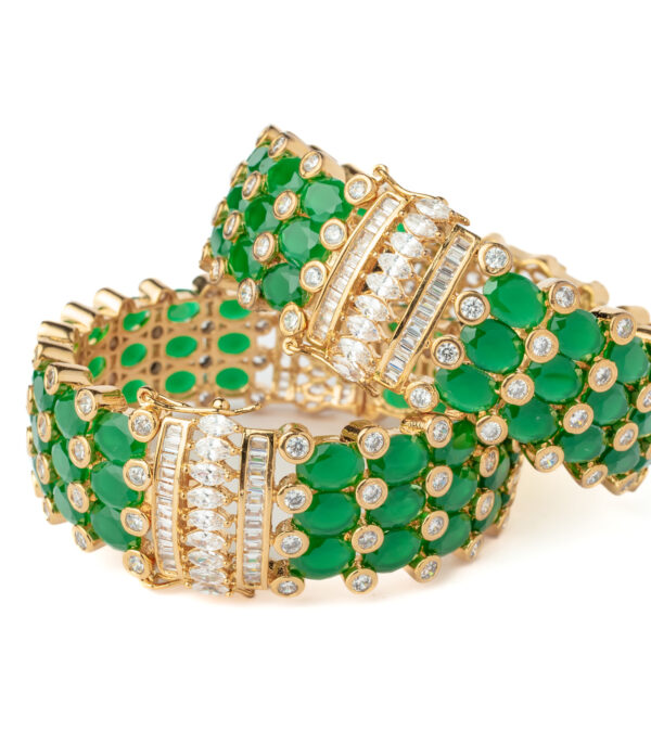 Green Womens Kundan, Polki Pair of bangles - Image 2
