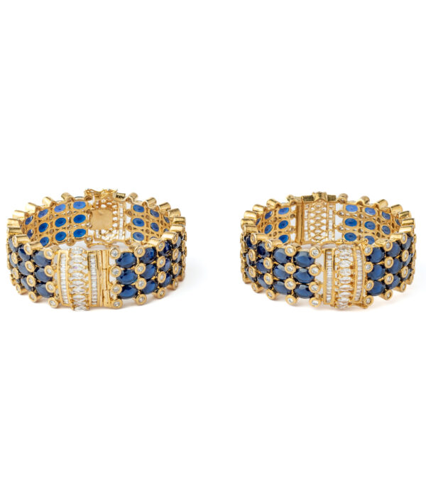 Gold Plated Blue Womens Kundan, Polki Pair of bangles