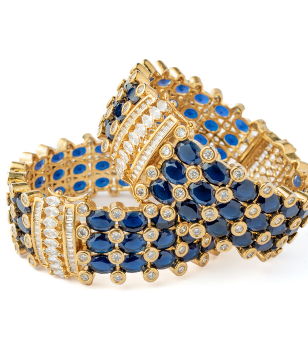 Gold Plated Blue Womens Kundan, Polki Pair of bangles - Image 2