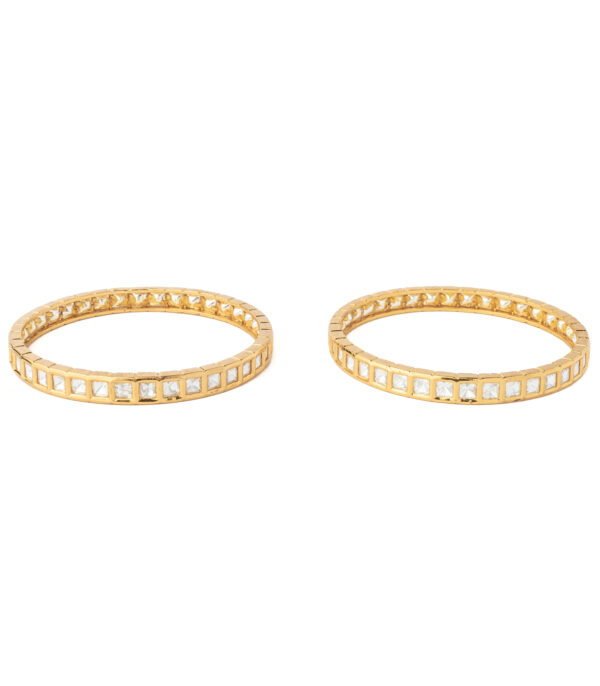 Gold Plated Womens Kundan, Polki Pair of bangles - Image 2