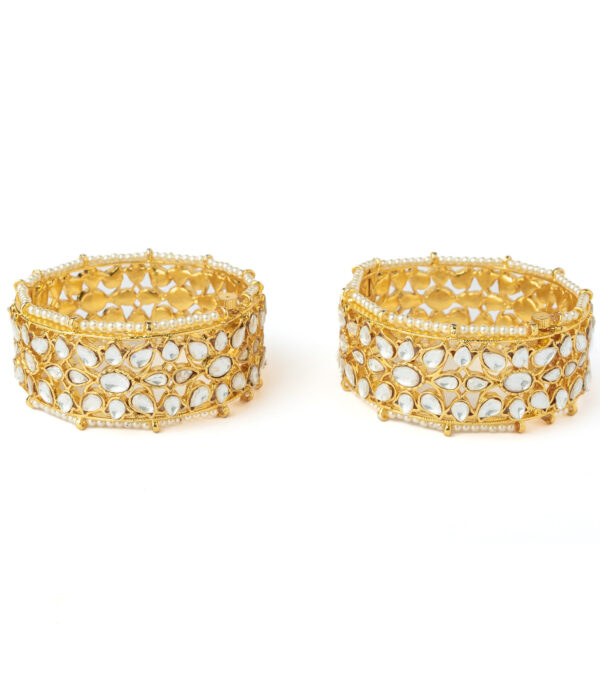 Gold Plated Womens Kundan, Polki Pair of bangles - Image 2