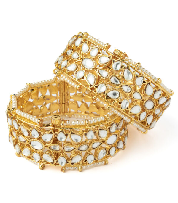 Gold Plated Womens Kundan, Polki Pair of bangles