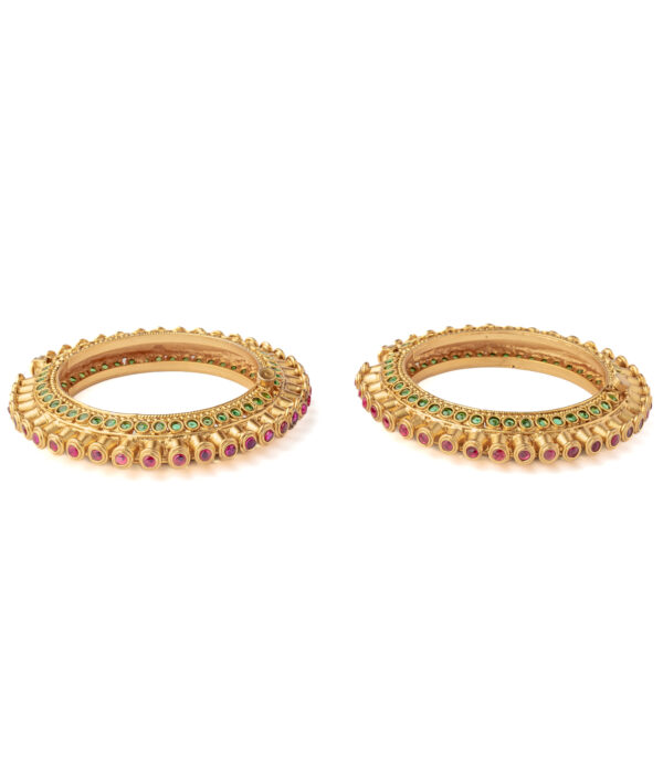 Gold Plated Pink Womens Kundan, Polki Pair of bangles - Image 2