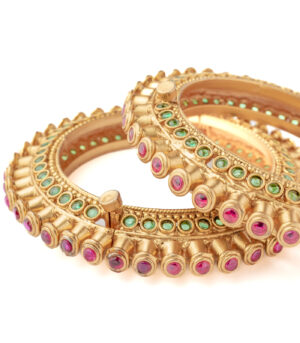 Gold Plated Pink Womens Kundan, Polki Pair of bangles