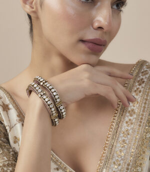 Pink Womens Kundan, Polki Pair of Bangles