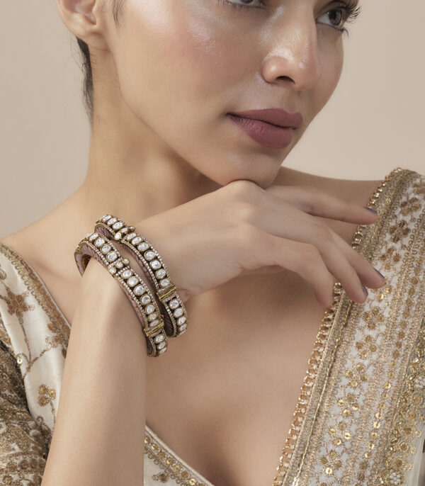 Pink Womens Kundan, Polki Pair of Bangles