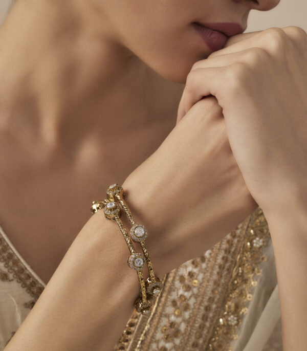 Gold Plated Womens Kundan, Polki Pair of Bangles - Image 2