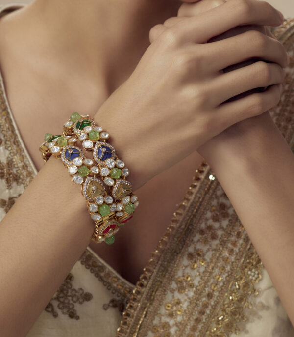 Multicolored Womens Kundan, Polki Pair of Bangles - Image 2
