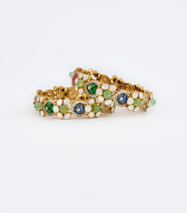 Multicolored Womens Kundan, Polki Pair of Bangles - Image 3