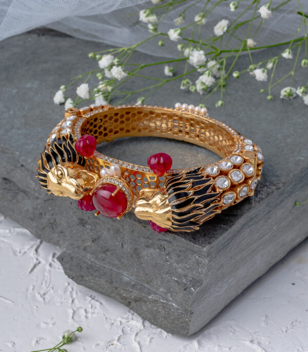 Gold Plated Red Womens Kundan, Polki Kadas - Image 3