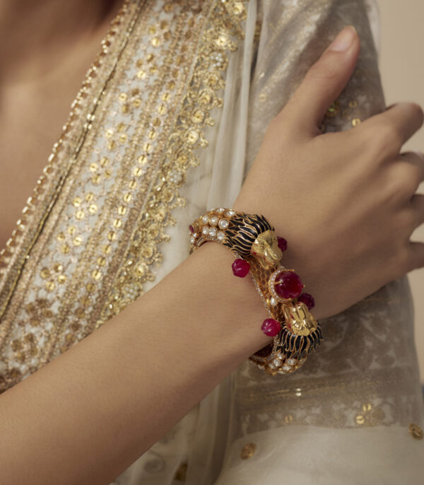 Gold Plated Red Womens Kundan, Polki Kadas - Image 2