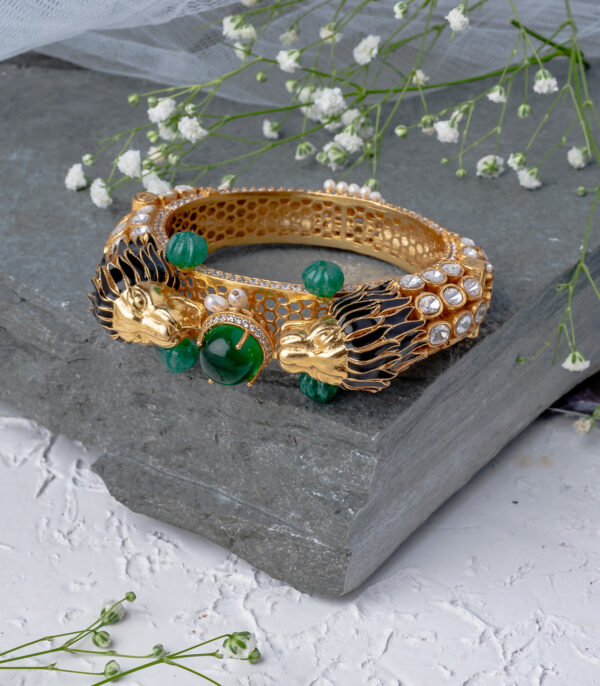 Gold Plated Green Womens Kundan, Polki Kadas - Image 3