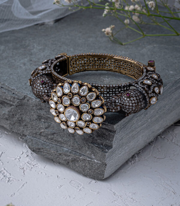 Silver Plated Black Womens Zircon Kadas - Image 3