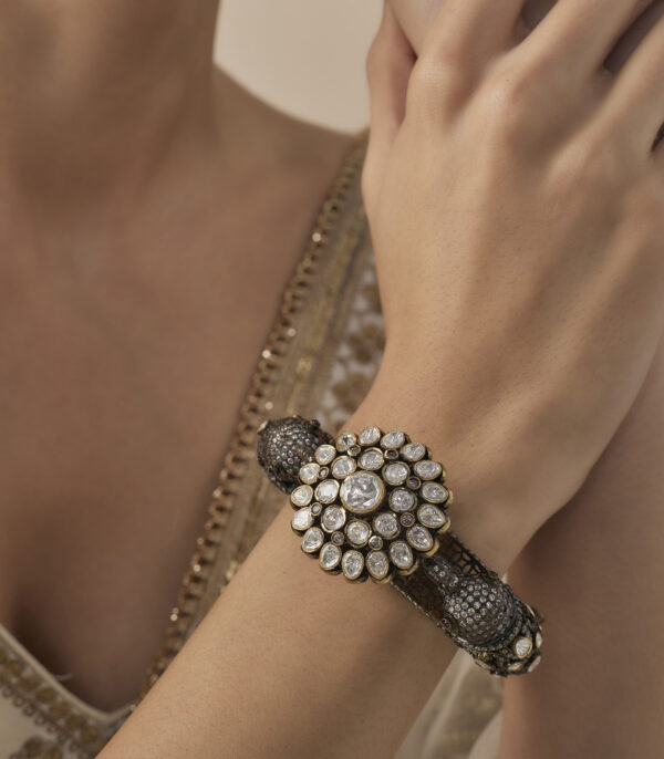 Silver Plated Black Womens Zircon Kadas - Image 2
