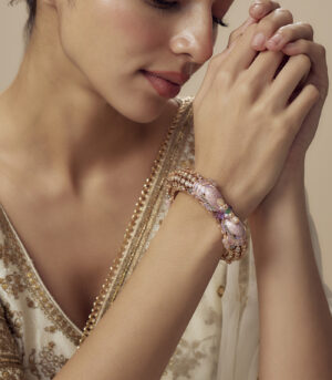 Gold Plated Pink Womens Kundan, Polki Kadas