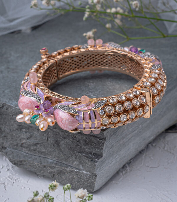 Gold Plated Pink Womens Kundan, Polki Kadas - Image 3