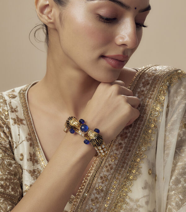 Gold Plated Blue Womens Kundan, Polki Kada