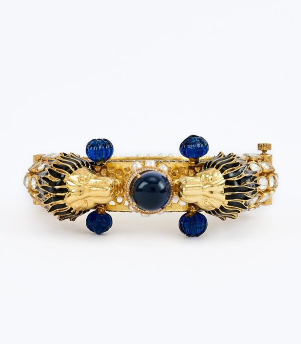 Gold Plated Blue Womens Kundan, Polki Kada - Image 2