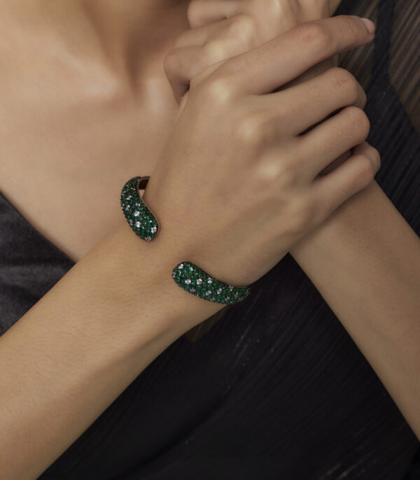 Silver Plated Green Womens Zircon Kadas