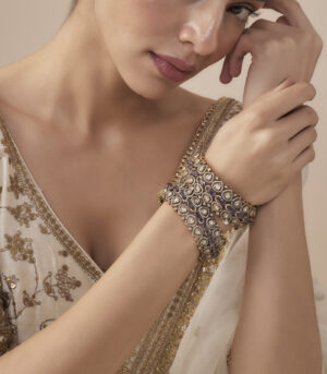 Gold Plated Purple Womens Kundan, Polki Pair of Bangles