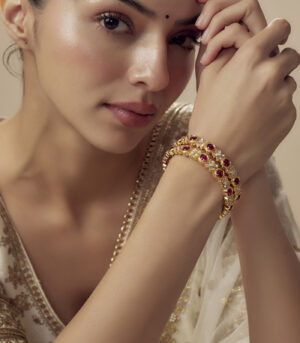 Pink Womens Kundan, Polki Pair of Bangles