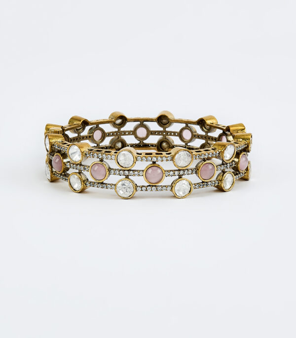Gold Plated Pink Womens Kundan, Polki Kadas - Image 2