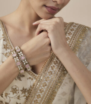 Gold Plated Pink Womens Zircon Pair of Bangles