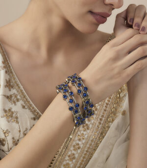 Mehra Burgundy Silver Plated Blue Womens Beaded Pair of Bangles