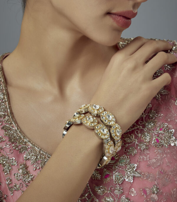 Silver Plated Gold Kundan, Polki Womens Pair of bangles