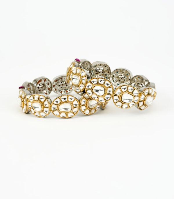 Silver Plated Gold Kundan, Polki Womens Pair of bangles - Image 2