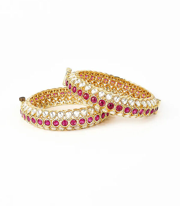 Pink Kundan, Polki Womens Pair of bangles - Image 2