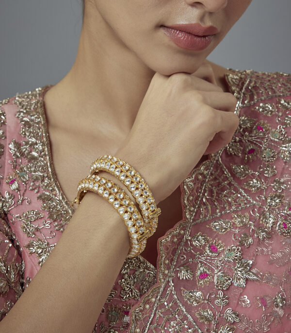 Gold Plated Kundan, Polki Womens Pair of bangles
