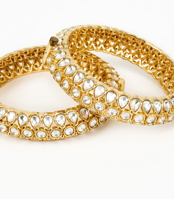 Gold Plated Kundan, Polki Womens Pair of bangles - Image 3