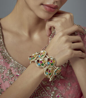 Gold Plated Multicolored Kundan, Polki Womens Pair of bangles