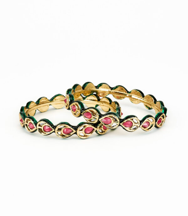 Gold Plated Red Kundan, Polki Womens Pair of bangles - Image 2