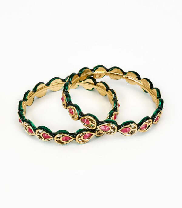 Gold Plated Red Kundan, Polki Womens Pair of bangles - Image 3