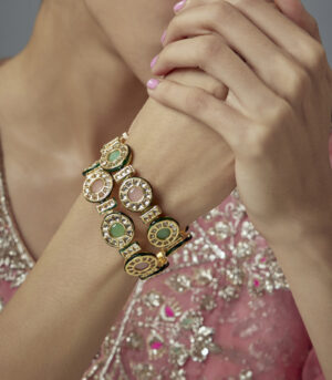 Gold Plated Multicolored Kundan, Polki Womens Pair of bangles