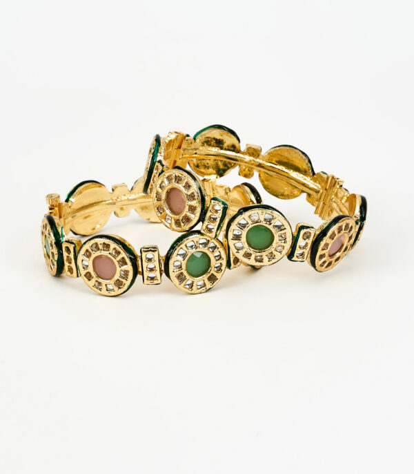 Gold Plated Multicolored Kundan, Polki Womens Pair of bangles - Image 3