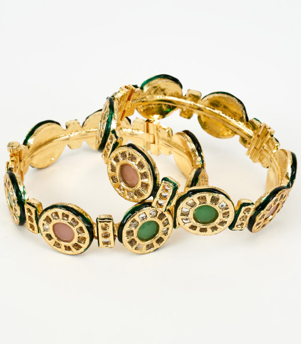 Gold Plated Multicolored Kundan, Polki Womens Pair of bangles - Image 4