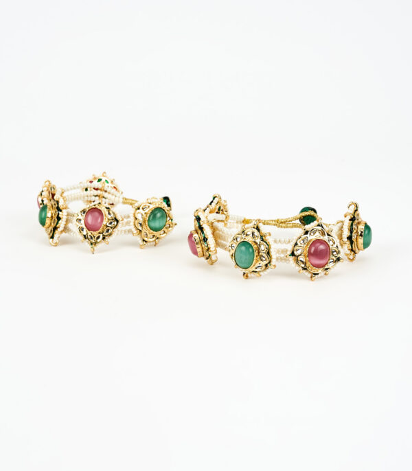 Multicolored Kundan, Polki Womens Pair of bangles - Image 3