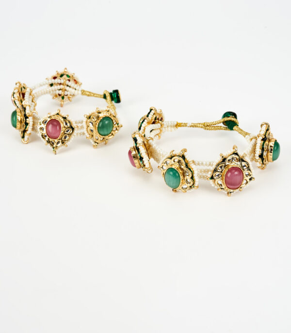 Multicolored Kundan, Polki Womens Pair of bangles - Image 4