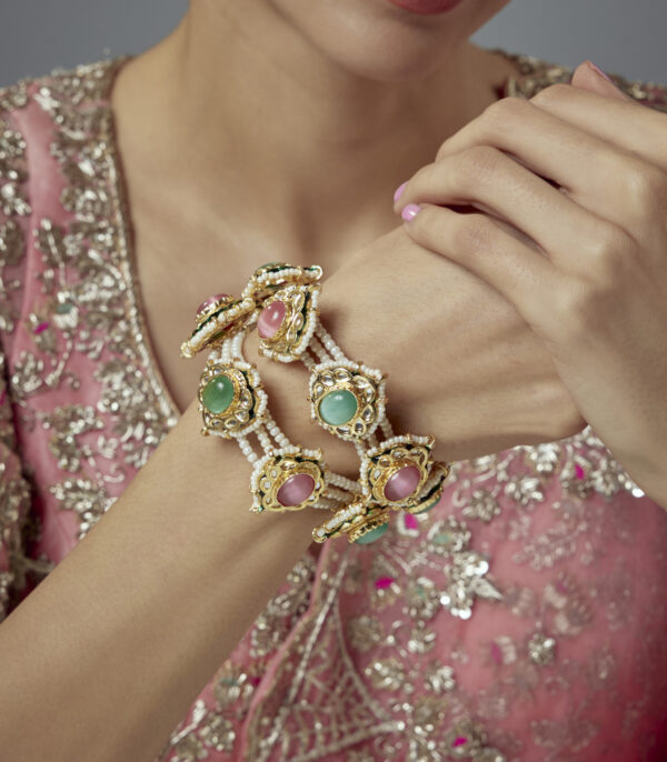 Multicolored Kundan, Polki Womens Pair of bangles - Image 2