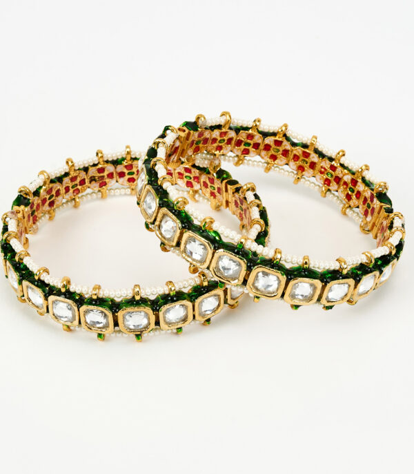 White Kundan, Polki Womens Pair of bangles - Image 4