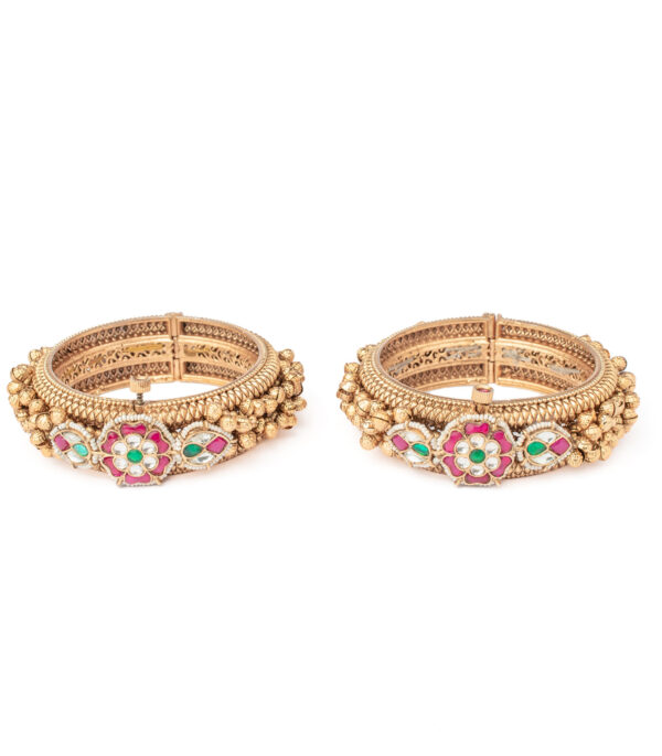 Pink Womens Kundan, Polki Pair of bangles - Image 2