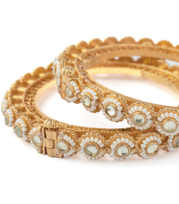 Gold Plated Womens Kundan, Polki Pair of bangles - Image 2