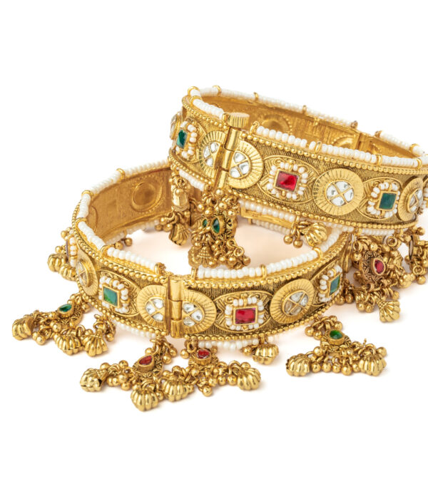 Multicolored Womens Kundan, Polki Pair of bangles - Image 2