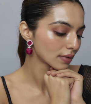 Silver Plated Pink Womens Zircon Pair of Dangler Earrings