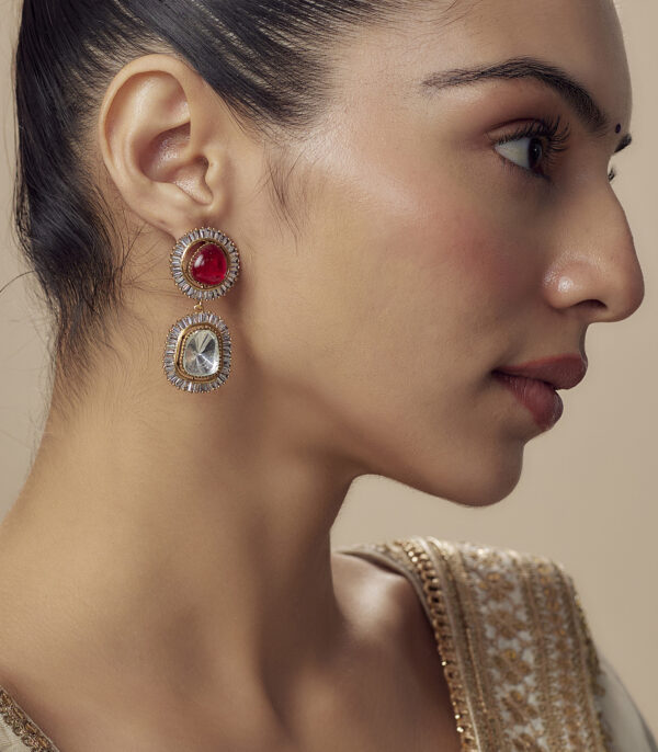 Polki Pair of Dangler Earrings - Image 2