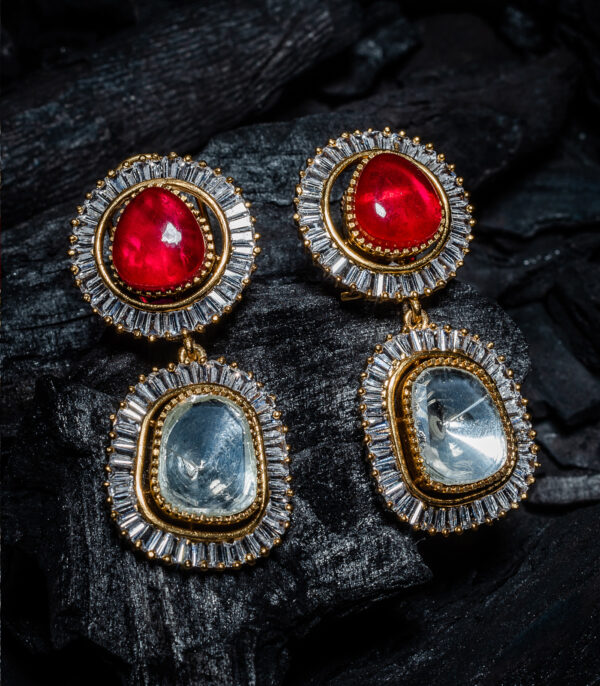 Polki Pair of Dangler Earrings - Image 3