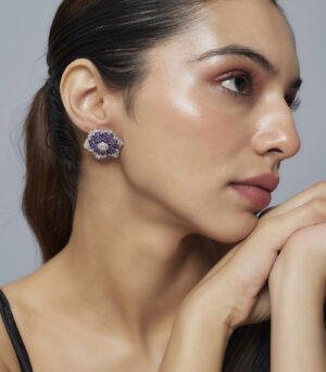 Purple Womens Zircon Pair of Stud Earrings